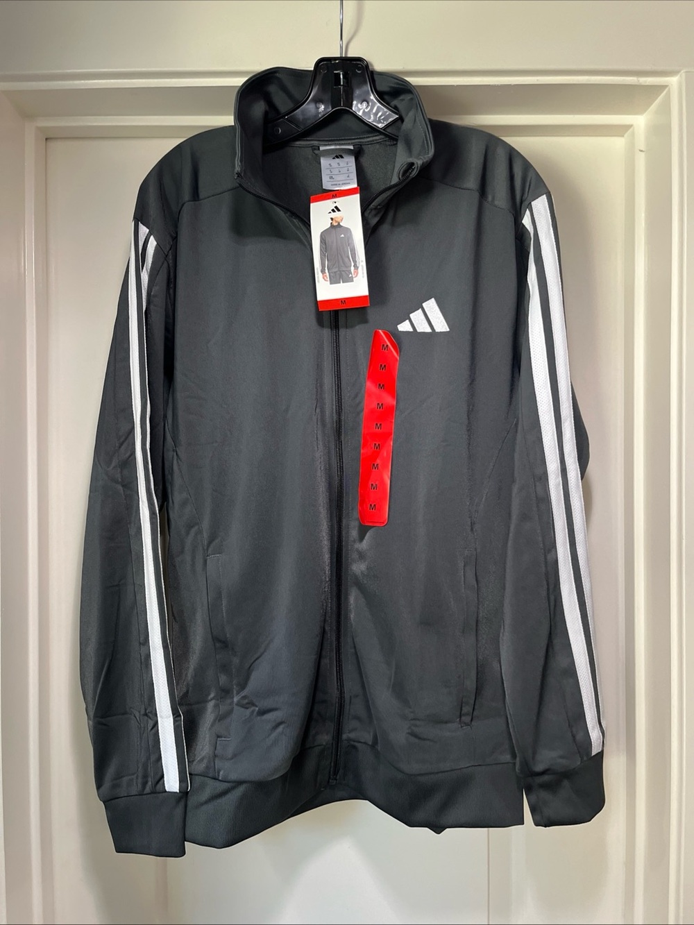 Mens Medium Adidas 3 Stripe Tricot Track Jacket And Pant Gray White Set Suit New - Picture 2 of 16